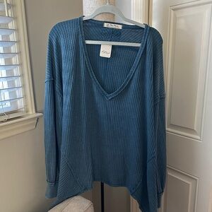 Free People Deep Blue V-Neck Top